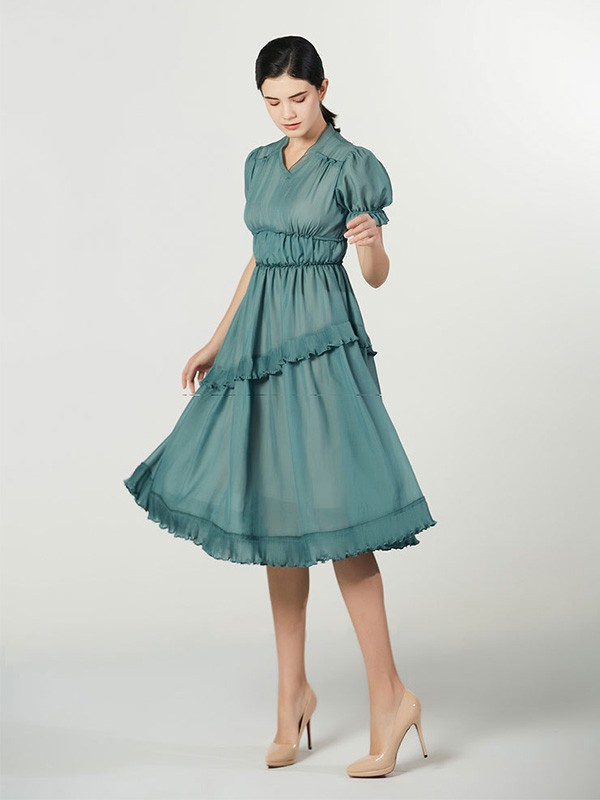 LynFong女装2023春夏季绿色连衣裙