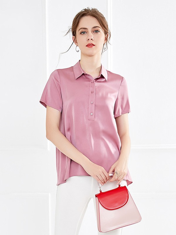 李红国际女装2023春夏季粉色衬衫