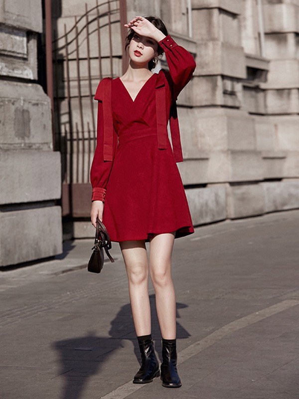 LHN2023春夏季红色连衣裙