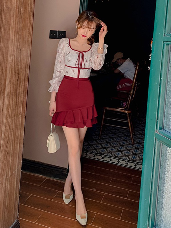 LHN2023春夏季红色短裙