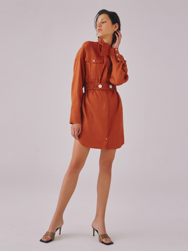 C/MEOCOLLECTIVE女装2022秋冬季橙色衬衫裙
