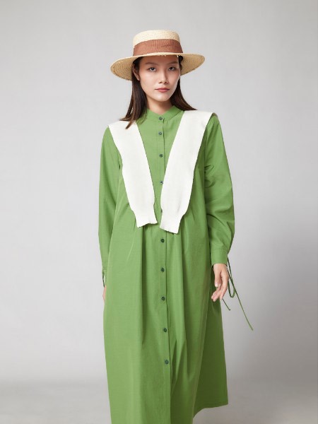 米可秋赋2023春夏季绿色衬衫裙