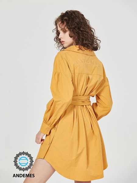 安米斯2023春夏季黄色衬衫裙