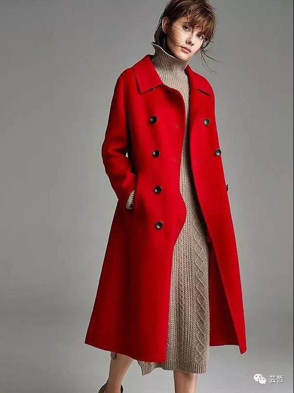 芸哲女装2022秋冬季红色大衣