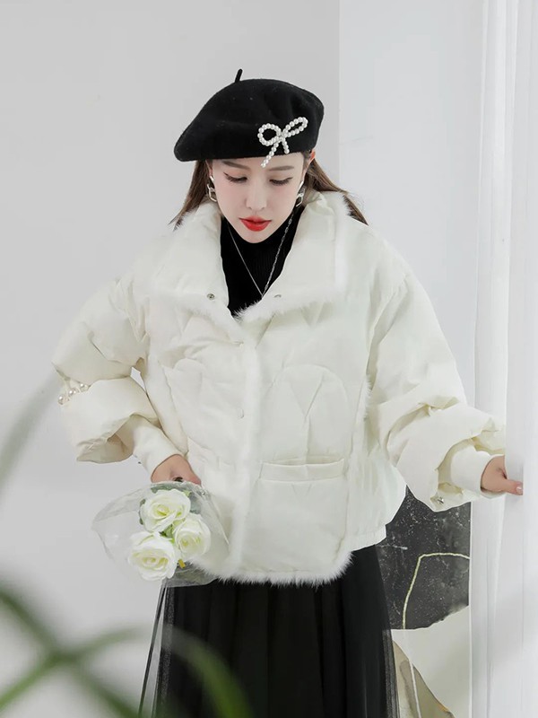 V.NICOLE2022秋冬季白色棉服