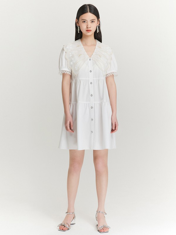 爱丽娜米罗女装2023春夏季白色连衣裙