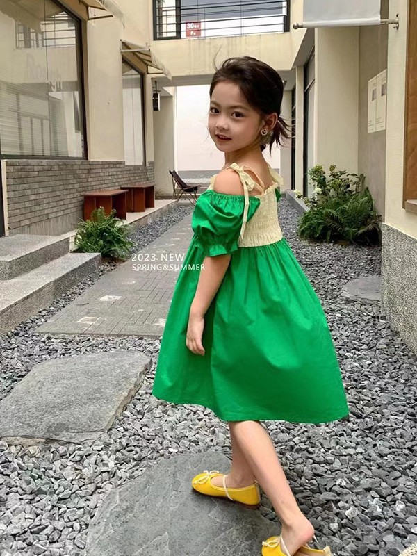 萌童年2023春夏季绿色连衣裙
