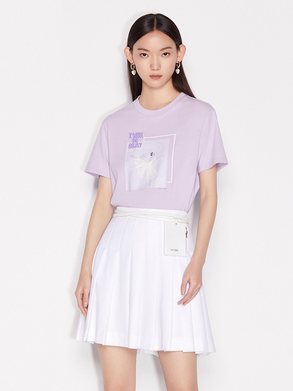欧时力女装2023春夏季紫色T恤