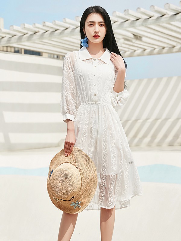 慧兰女装2023春夏季白色衬衫裙