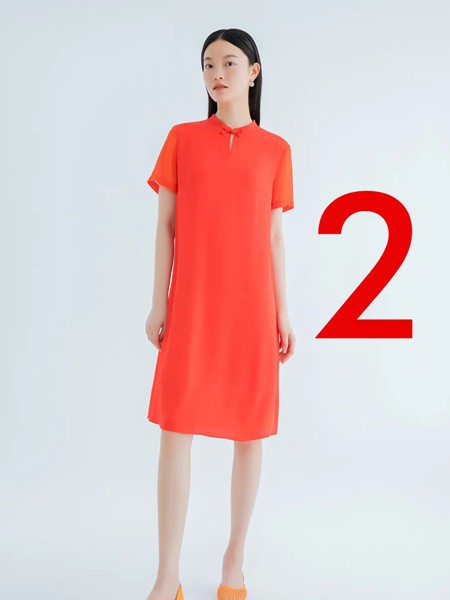 安瑞井女装2023春夏季橙色连衣裙