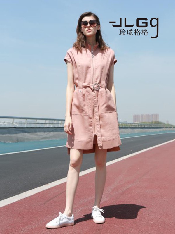 玲珑格格2023春夏季粉色衬衫裙