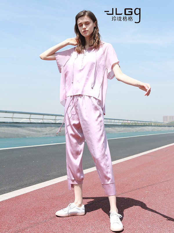 玲珑格格女装2023春夏季粉色T恤