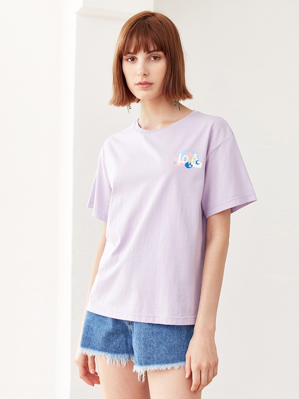 自由鸟女装2023春夏季紫色T恤