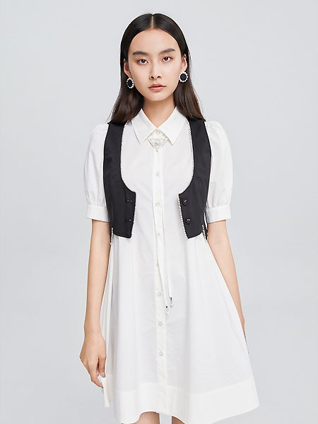红袖2023春夏季白色衬衫裙