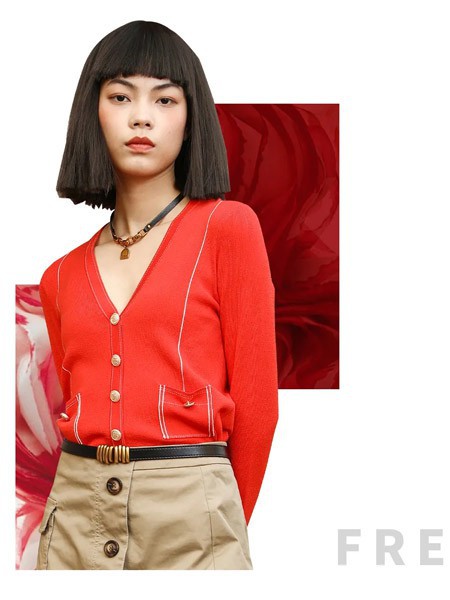梵凯2023春夏季红色针织衫
