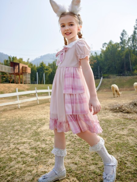 小象Q比童装2023春夏季粉色连衣裙