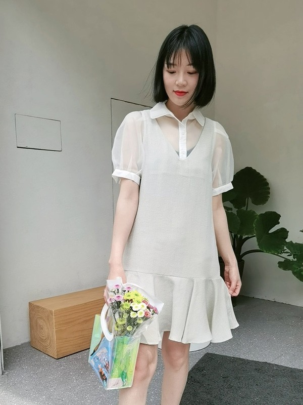 歌瑞丝芬女装2023春夏季白色连衣裙