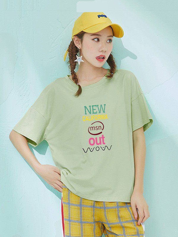 曼丝娜女装2023春夏季绿色T恤