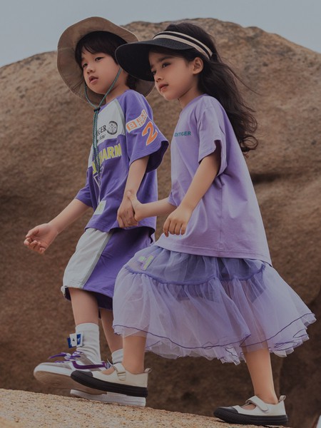 巴迪小虎童装2023春夏季紫色T恤