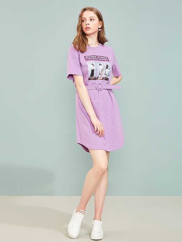 诺曼琦2023春夏季紫色连衣裙