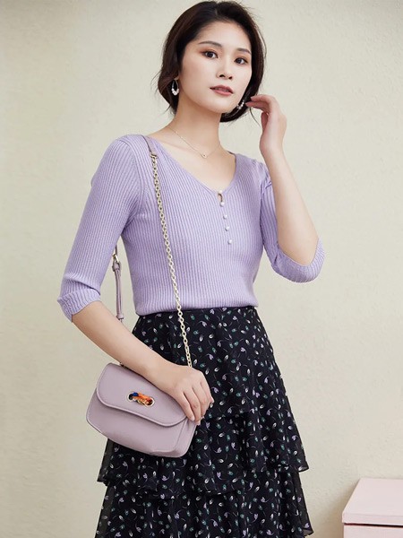西纳维思女装2023春夏季紫色针织衫