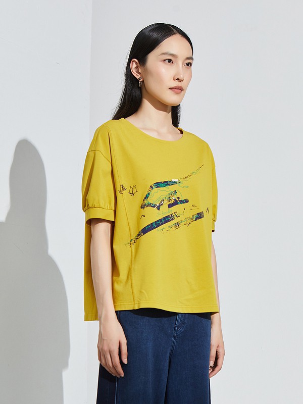 OTT女装2023春夏季黄色T恤