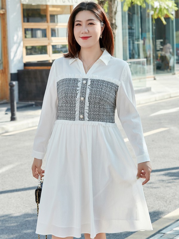 纤莉秀2023春夏季白色衬衫裙