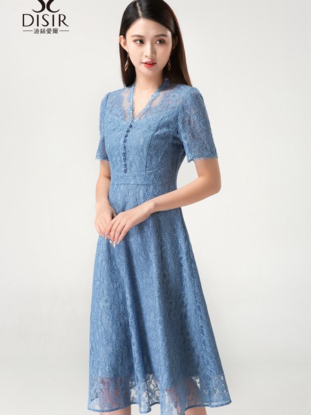 迪丝爱尔2023春夏季蓝色连衣裙