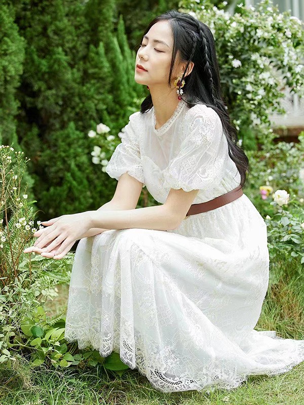 梵凯女装2023春夏季白色连衣裙