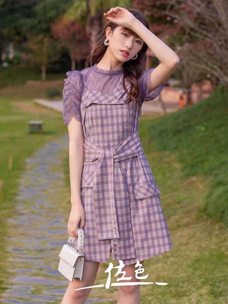 佐色女装2023春夏季紫色连衣裙