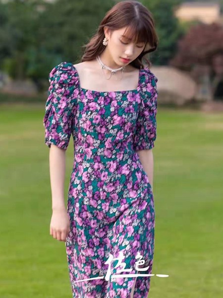 佐色女装2023春夏季紫色连衣裙