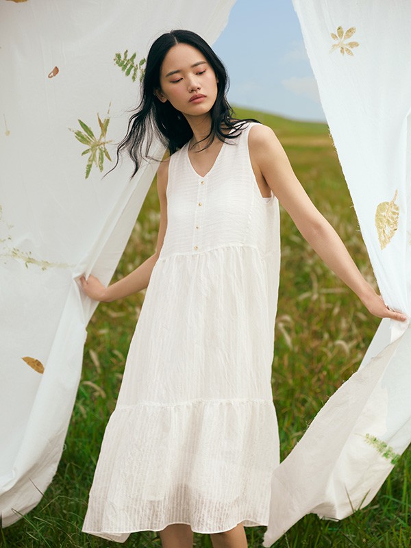 TH2011女装2023春夏季白色连衣裙
