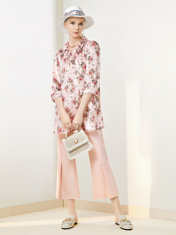 裘堤婼女装2023春夏季粉色衬衫