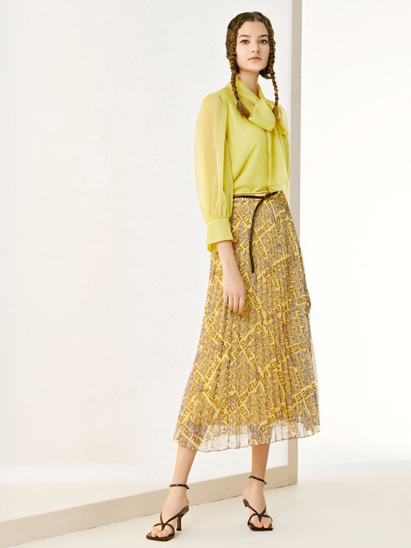裘堤婼女装2023春夏季黄色衬衫