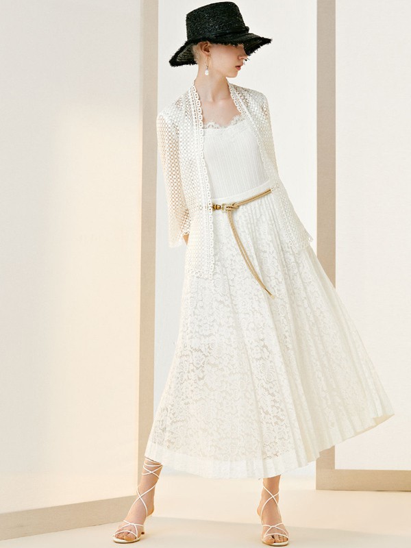 裘堤婼女装2023春夏季白色连衣裙