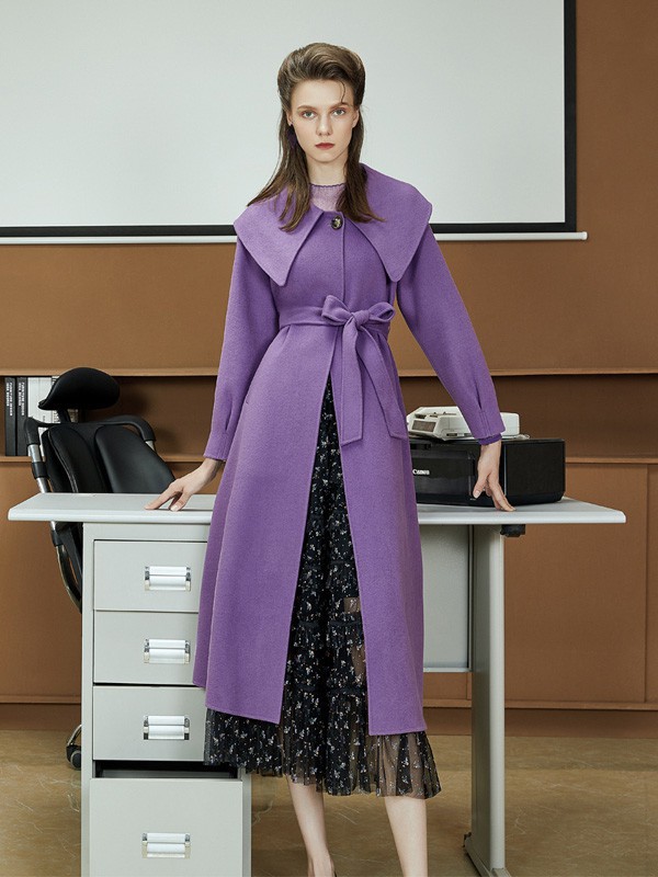 羽沙国际女装2022秋冬季紫色大衣