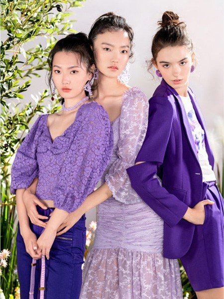 欧点女装2023春夏季紫色连衣裙
