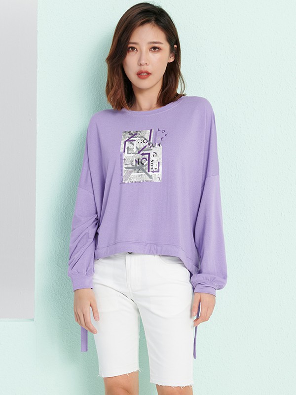 UGIZ女装2023春夏季紫色T恤