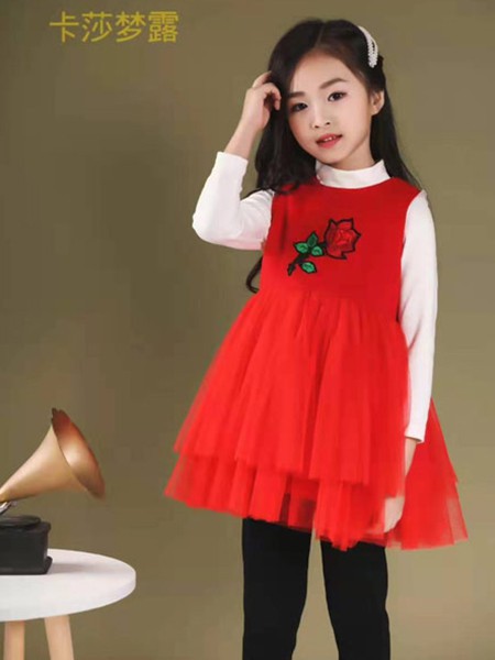 卡莎梦露童装2023春夏季红色连衣裙