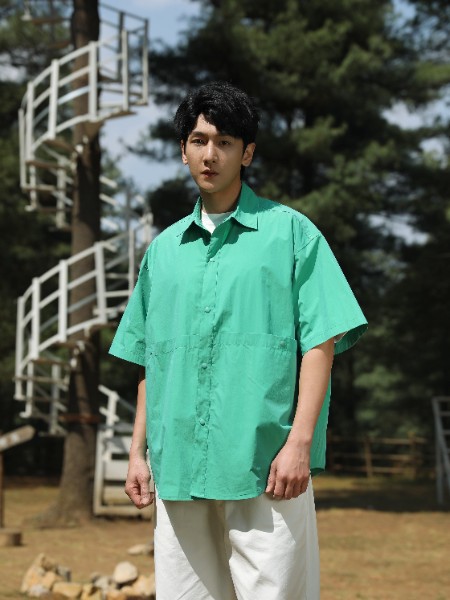 汉朴2023春夏季绿色衬衫