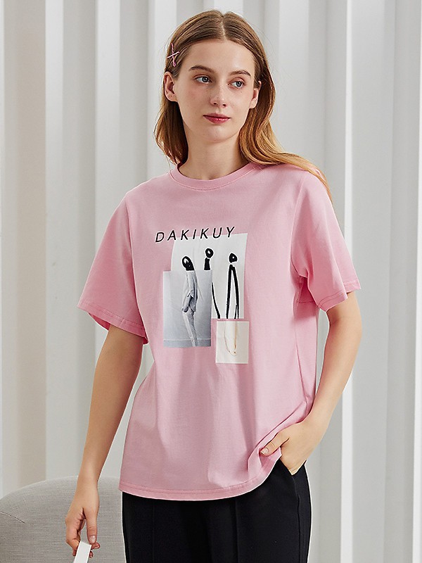 紫淑女装2023春夏季粉色T恤