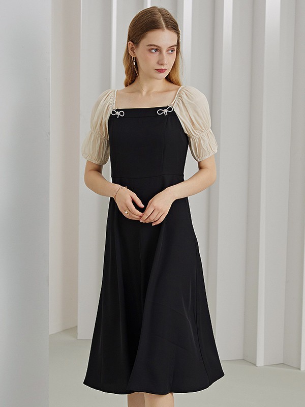 紫淑2023春夏季黑色连衣裙