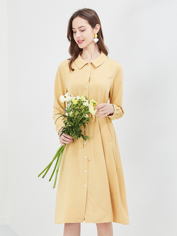 斯尔丽2023春夏季黄色衬衫裙