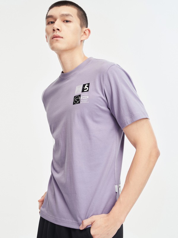 七匹狼男装2023春夏季紫色T恤