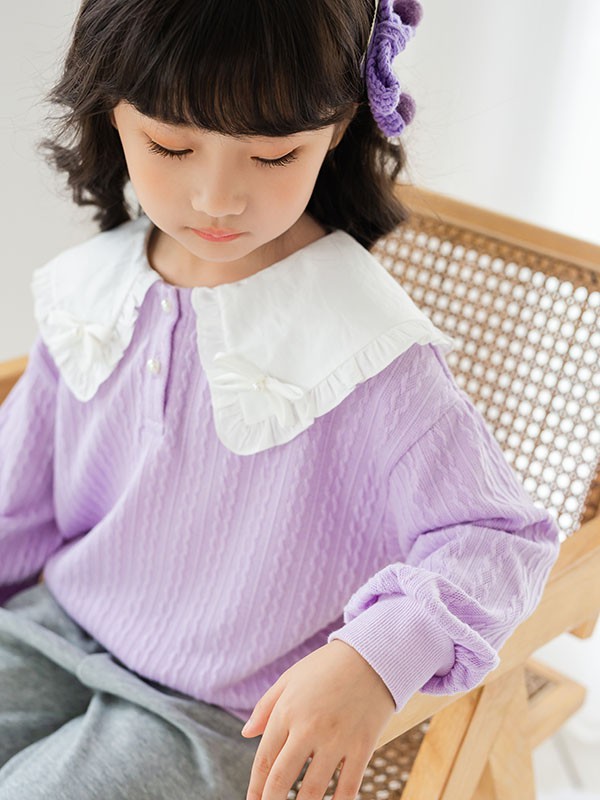 田田小象童装2023秋冬季紫色T恤