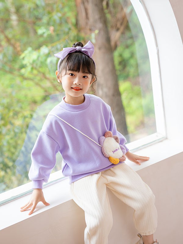 田田小象童装2023秋冬季紫色T恤