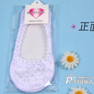 热销新款KANG LONG 1003女士时尚蕾丝 优质棉船袜